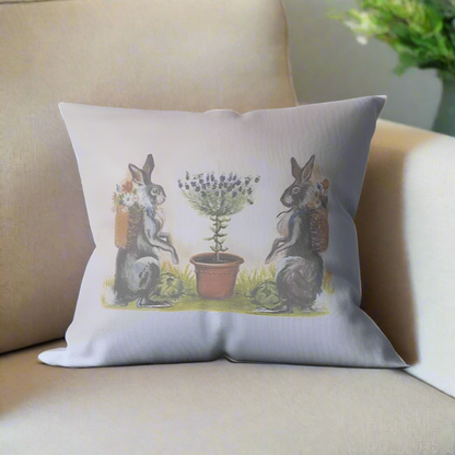 Lavender Garden Rabbits Pillow Cover or Throw Pillow