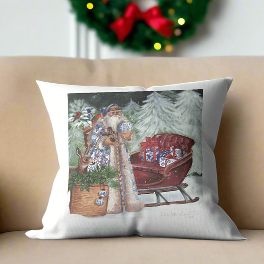 Santa and His Sleigh Pillow Cover or Throw Pillow