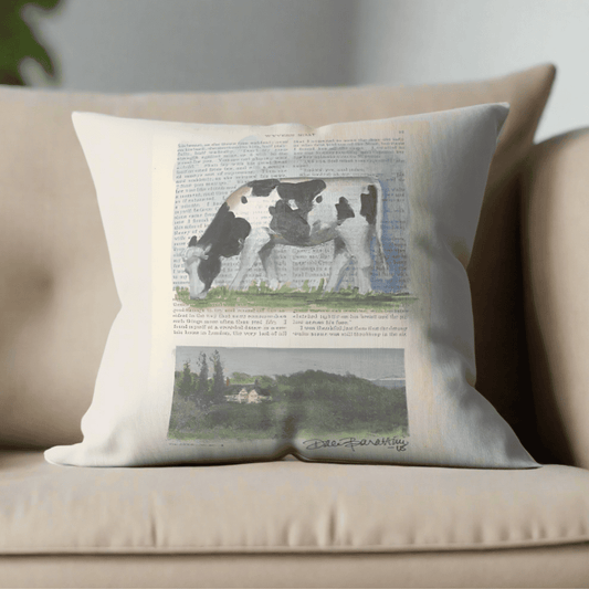 Storybook Cow Pillow Cover or Throw Pillow