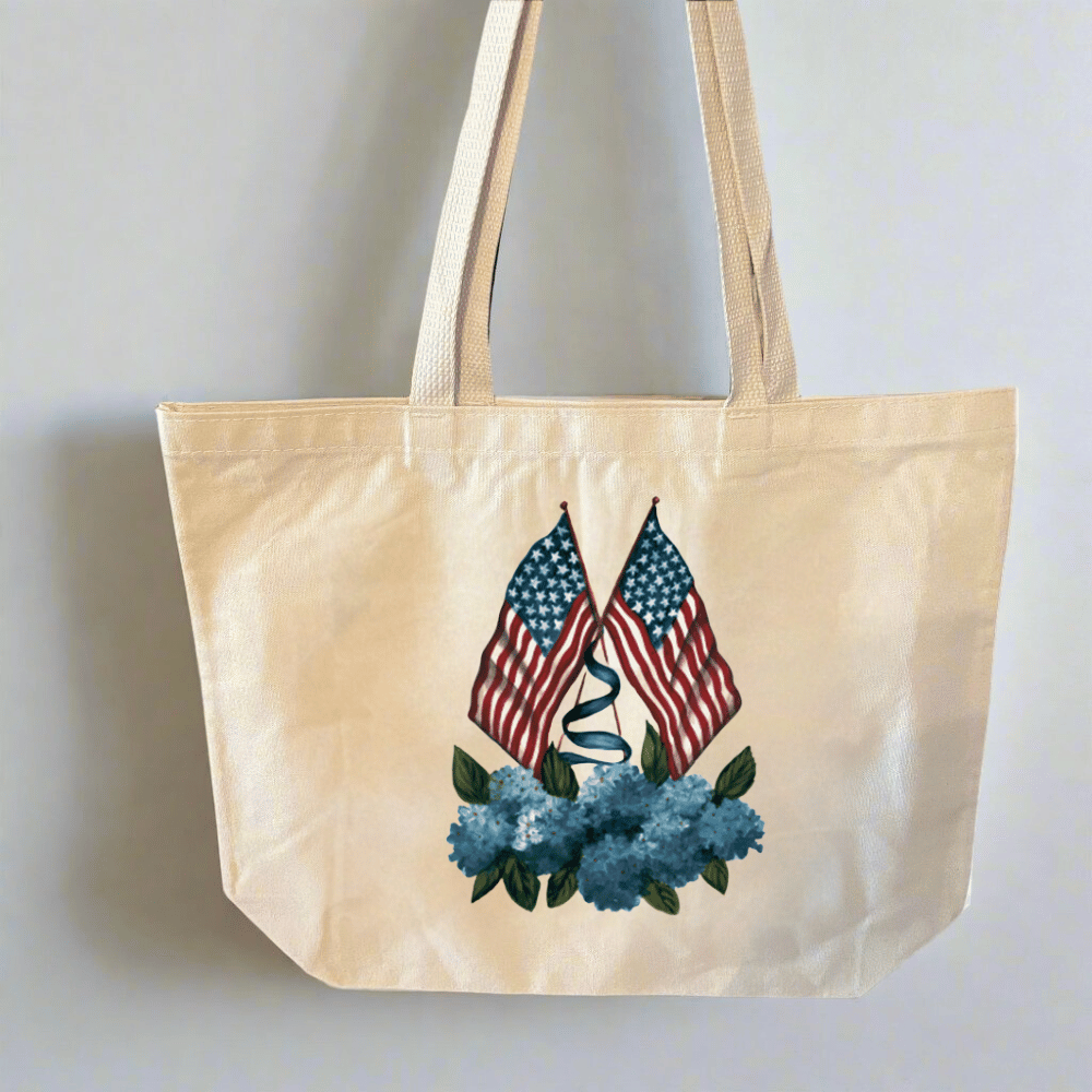 Patriotic Flags with Hydrangeas Tote