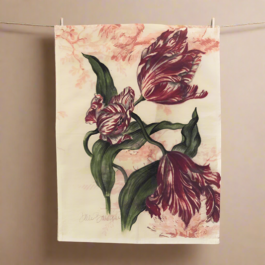 Tulips and Toile Tea Towel