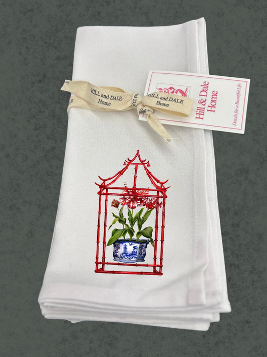 Tulips in Pagoda | Set of 4 Cloth Napkins
