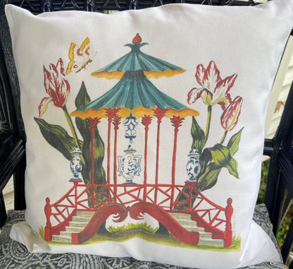 Pagoda with Parrot Tulips Pillow Cover or Throw Pillow