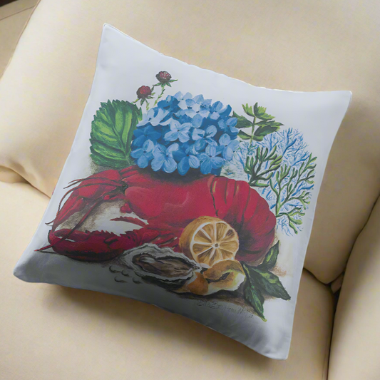 Lobster with Hydrangea Pillow Cover or Throw Pillow