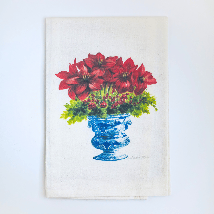 Amaryllis in Chinoiserie Urn Tea Towel