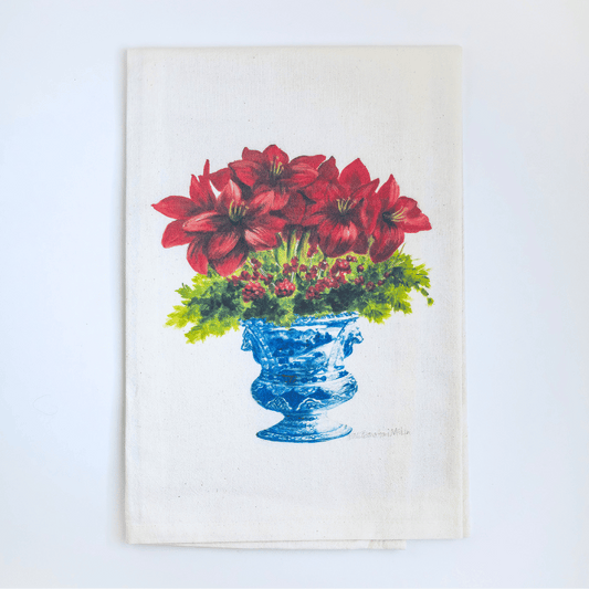 Amaryllis in Chinoiserie Urn Tea Towel