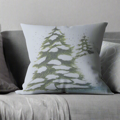 Snowy Evergreen Trees Pillow Cover or Throw Pillow