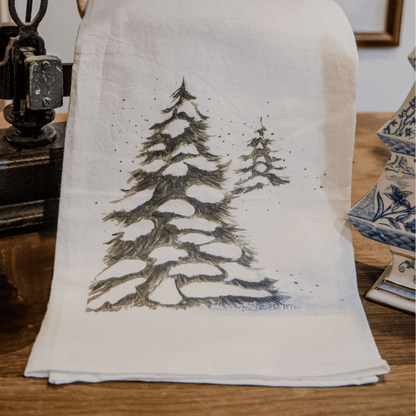 Snowy Evergreen Trees Tea Towel