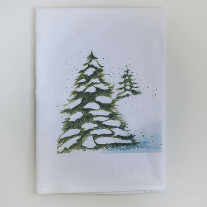 Snowy Evergreen Trees Tea Towel