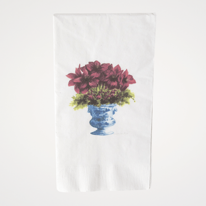 Amaryllis in Chinoiserie Urn | Pack of 20 Paper Beverage Napkins or Guest Towels