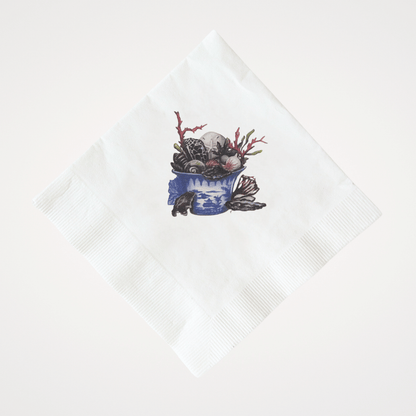 Chinoiserie Pail with Seashells | Pack of 20 Paper Beverage Napkins or Guest Towels