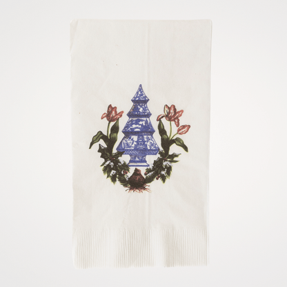 Holiday Chinoiserie Tree and Tulips | Pack of 20 Paper Beverage Napkins or Guest Towels