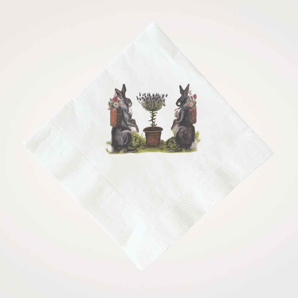 Lavender Garden Rabbits | Pack of 20 Paper Beverage Napkins or Guest Towels