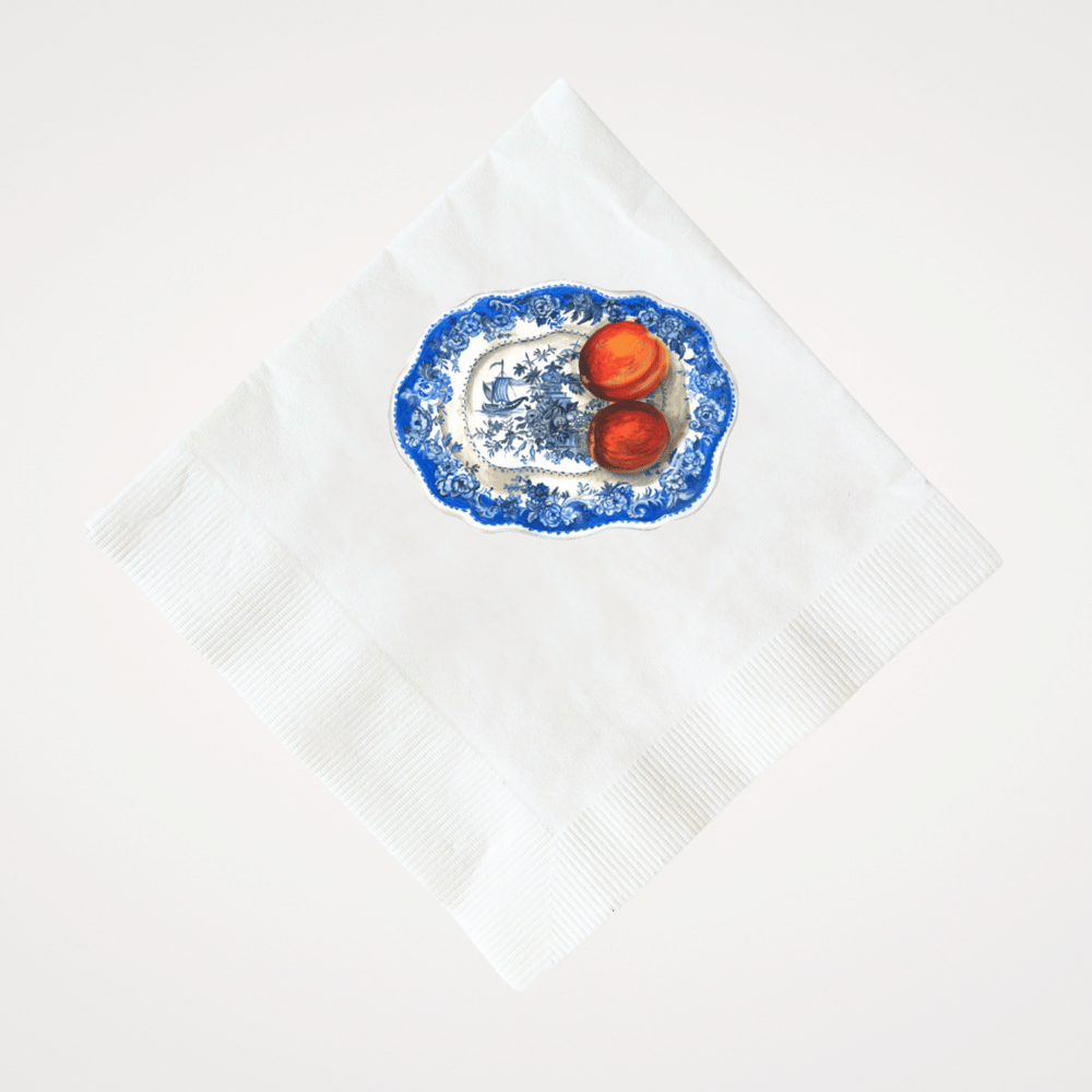 Chinoiserie Platter with Peaches | Pack of 20 Paper Beverage Napkins or Guest Towels