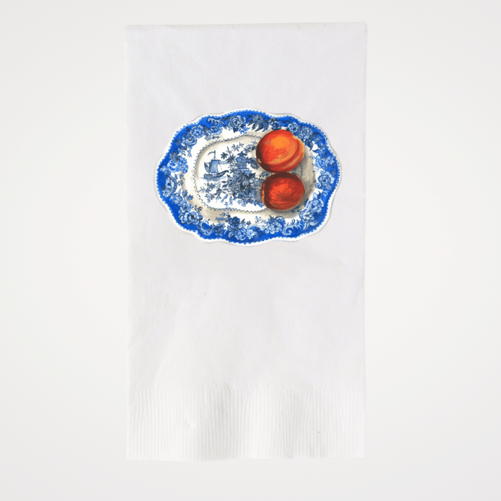 Chinoiserie Platter with Peaches | Pack of 20 Paper Beverage Napkins or Guest Towels