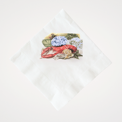 Lobster with Hydrangeas | Pack of 20 Paper Beverage Napkins or Guest Towels