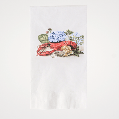 Lobster with Hydrangeas | Pack of 20 Paper Beverage Napkins or Guest Towels