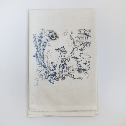 Chinoiserie Scene in Blue Tea Towel