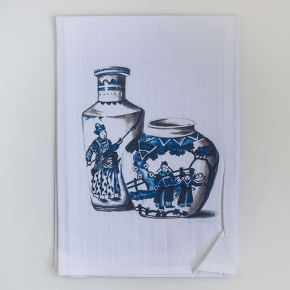 Vintage Chinoiserie Vases Tea Towel