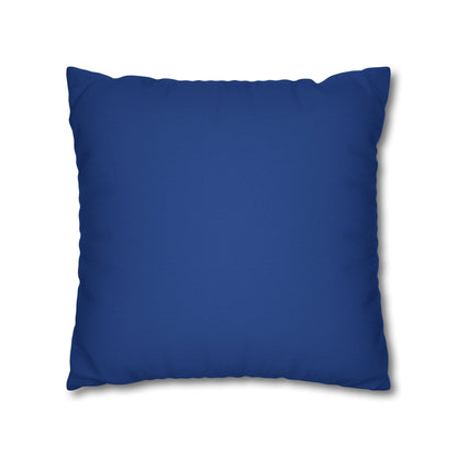 Photo of the back of a blue canvas throw pillow