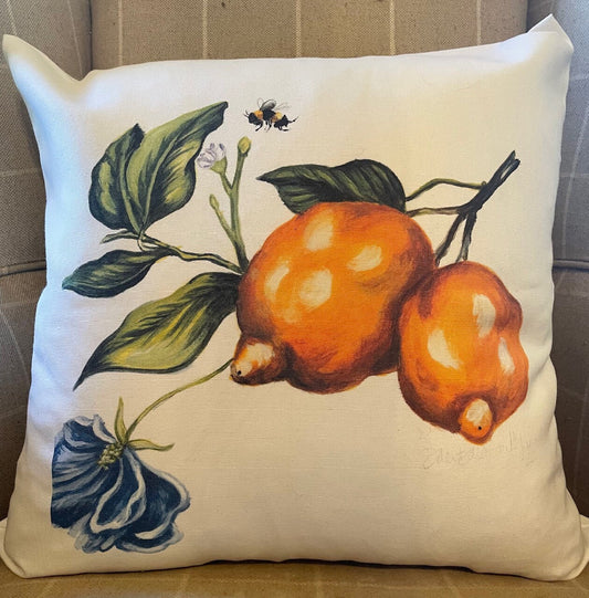 Lemons with Bumblebee Pillow Cover or Throw Pillow