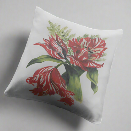 Red Parrot Tulips Pillow Cover or Throw Pillow