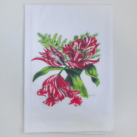 Red Parrot Tulips Tea Towel